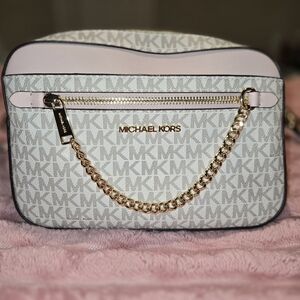 Michael Kors Signature Crossbody Bag in Pink and Gold